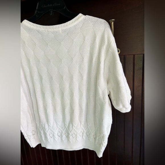 Y2K LIZ CLAIBORNE Rhinestone Cable Knit Short Sleeve Sweater Top Coquette | Sz L - Picture 12 of 13